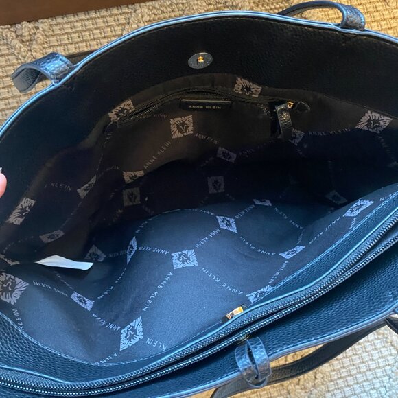 Anne Klein Black Faux Leather Tote with Gold Accents and Charms - Picture 4 of 10